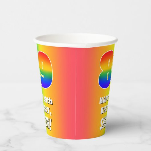 89e verjaardag: kleurrijk, vun regenboogpatroon #  papieren bekers (Rechts)