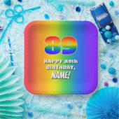 89e verjaardag: kleurrijk, vun regenboogpatroon #  papieren bordje (Feest)