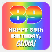 89e verjaardag: kleurrijk, vun regenboogpatroon #  vierkante sticker (Voorkant)