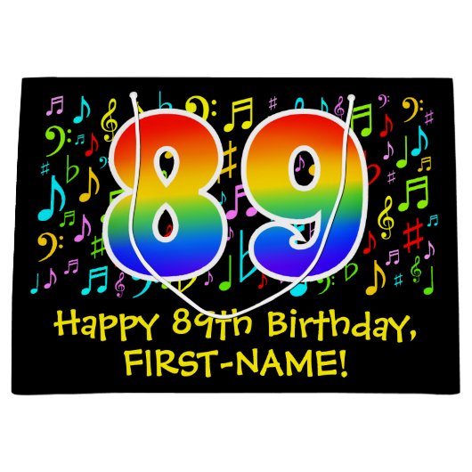 89e verjaardag - Kleurrijke muzieksymbolen, Rainbo Groot Cadeauzakje (Voorkant)