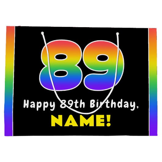 89e verjaardag: kleurrijke regenboog # 89, Naam va Groot Cadeauzakje (Achterkant)