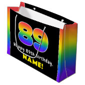 89e verjaardag: kleurrijke regenboog # 89, Naam va Groot Cadeauzakje (Voorkant Gekanteld)
