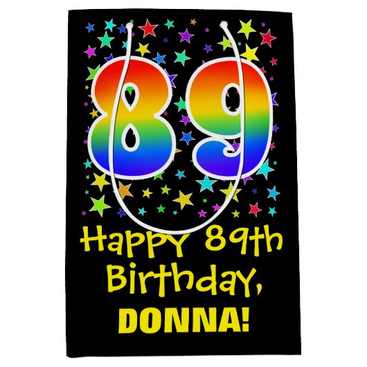 89e verjaardag: Kleurrijke Sterren Patroon & Regen Medium Cadeauzakje (Voorkant)