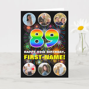 89e verjaardag: Leuke regenboog #, aangepaste naam Kaart