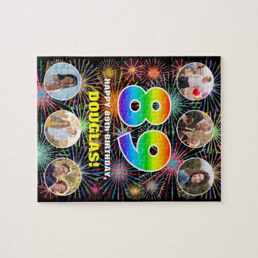 89e verjaardag: Leuke regenboog #, Aangepaste naam Legpuzzel (Horizontaal)