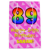 89e verjaardag: Leuke roze harten strepen; Regenbo Medium Cadeauzakje (Voorkant)