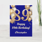 89e verjaardag marinenblauw en gouden ballonnen Co Kaart (Voorkant)