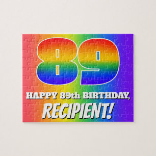 89e verjaardag — Meerkleurig regenboogpatroon "89" Legpuzzel