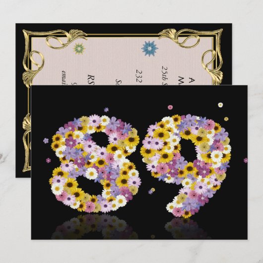 89e verjaardag, met bloembranen kaart (Voorkant / Achterkant)