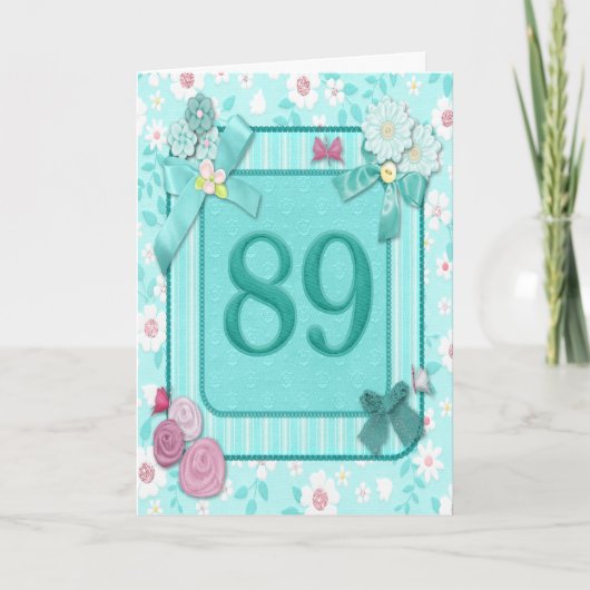 89e verjaardag met bloemen kaart (Voorkant)