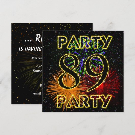 89e verjaardag partijuitnodiging met vuurwerk kaart (Voorkant / Achterkant)