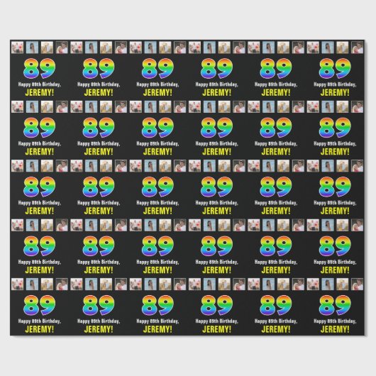 89e verjaardag: Regenboog "89"; Aangepaste foto's  Cadeaupapier (Vlak)