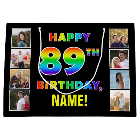 89e verjaardag: Regenboogtekst, aangepaste foto's  Groot Cadeauzakje (Voorkant)