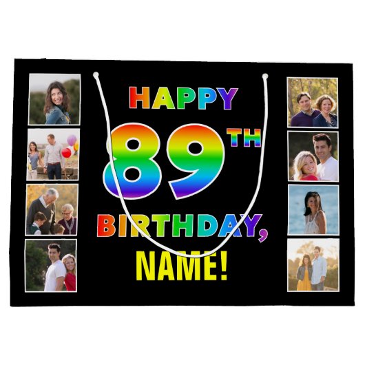 89e verjaardag: Regenboogtekst, aangepaste foto's  Groot Cadeauzakje (Achterkant)