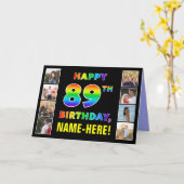 89e verjaardag: Regenboogtekst, aangepaste foto's  Kaart (Gele Bloem)