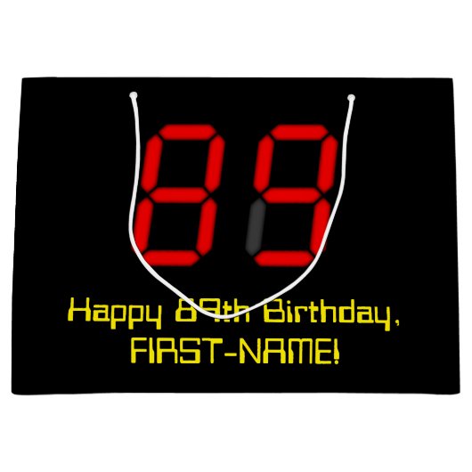 89e verjaardag: Rode Digitale Klok Stijl "89" + Na Groot Cadeauzakje (Voorkant)