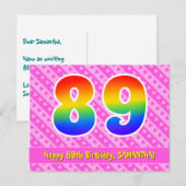 89e verjaardag: Roze strepen & harten, Regenboog 8 Briefkaart (Voorkant / Achterkant)