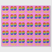 89e verjaardag: Roze strips & harten, regenboognr. Cadeaupapier (Vlak)