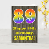 89e verjaardag: rustieke Faux Wood Look, Rainbow " Kaart (Gele Bloem)