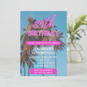 89e verjaardag uitnodiging Zomer Roze Palm boom (Staand voorkant)