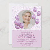 89e verjaardag uitnodigingen Foto Paarse ballonnen (Voorkant)