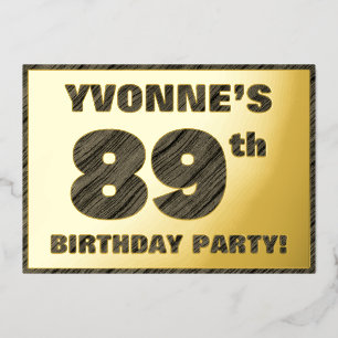 89e verjaardag van de geboorte - Vette, houten gra Folie Uitnodiging