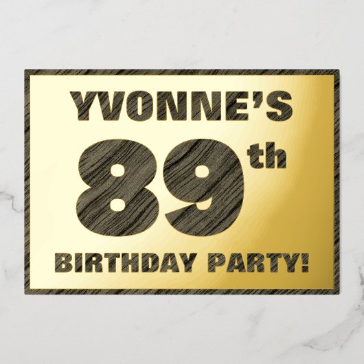 89e verjaardag van de geboorte - Vette, houten gra Folie Uitnodiging (Voorkant)