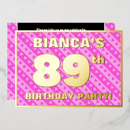 89e verjaardag van de Vogelroze harten en strips Folie Uitnodiging