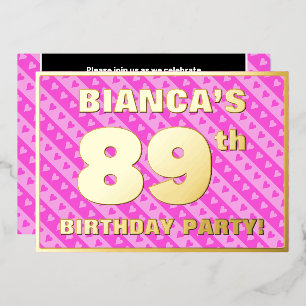 89e verjaardag van de Vogelroze harten en strips Folie Uitnodiging
