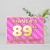 89e verjaardag van de Vogelroze harten en strips Folie Uitnodiging (Staand Voorkant)
