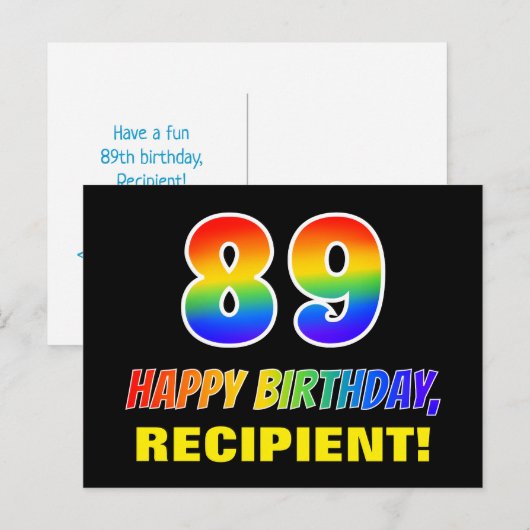 89e verjaardag: Vet, Vun, Eenvoudig, Regenboog 89 Briefkaart (Voorkant / Achterkant)