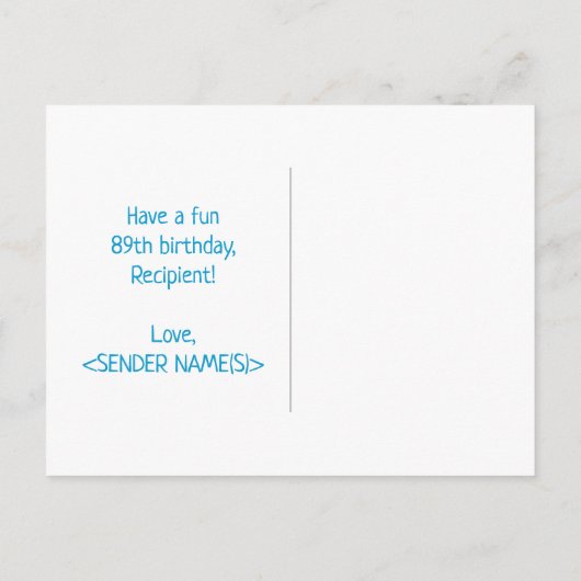 89e verjaardag: Vet, Vun, Eenvoudig, Regenboog 89 Briefkaart (Achterkant)