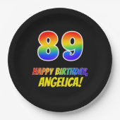 89e verjaardag: Vet, Vun, Eenvoudig, Regenboog 89 Papieren Bordje (Voorkant)