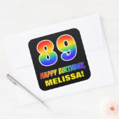 89e verjaardag: Vet, Vun, Eenvoudig, Regenboog 89 Vierkante Sticker (Envelop)