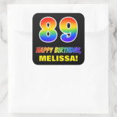 89e verjaardag: Vet, Vun, Eenvoudig, Regenboog 89 Vierkante Sticker (Tas)