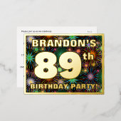 89e verjaardag: Vette, kleurrijke Fireworks-look Folie Uitnodiging Briefkaart (Voorkant / Achterkant)