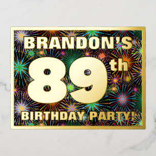 89e verjaardag: Vette, kleurrijke Fireworks-look Folie Uitnodiging Briefkaart