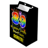 89e verjaardag: Vuurwerk Fun Pattern + Regenboog 8 Medium Cadeauzakje (Voorkant Gekanteld)