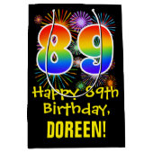 89e verjaardag: Vuurwerk Fun Pattern + Regenboog 8 Medium Cadeauzakje (Voorkant)