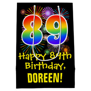 89e verjaardag: Vuurwerk Fun Pattern + Regenboog 8 Medium Cadeauzakje