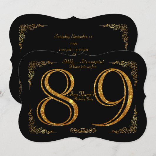 89e, Verjaardagsfeest 89e, grote Gatsby, zwart & g Kaart (Voorkant / Achterkant)