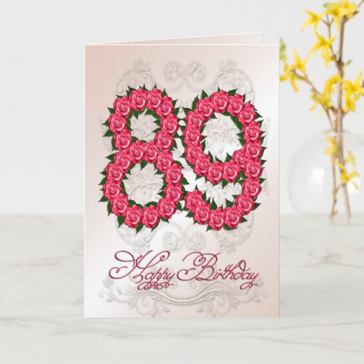 89e verjaardagskaart met rozen en bladeren kaart (Gele Bloem)