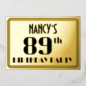 89ste verjaardag: Art Deco Kijk "89" en naam Folie Uitnodiging (Voorkant)