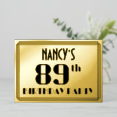 89ste verjaardag: Art Deco Kijk "89" en naam Folie Uitnodiging (Staand Voorkant)