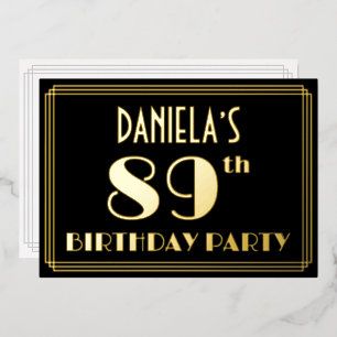 89ste verjaardag: Art Deco Kijk "89", met naam Folie Uitnodiging