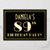 89ste verjaardag: Art Deco Kijk "89", met naam Folie Uitnodiging (Voorkant)