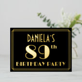 89ste verjaardag: Art Deco Kijk "89", met naam Folie Uitnodiging (Staand Voorkant)