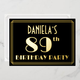 89ste verjaardag: Art Deco Kijk "89", met naam Folie Uitnodiging