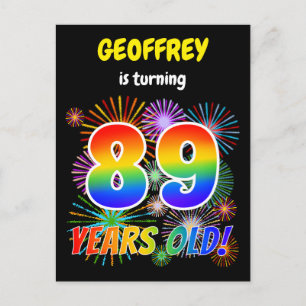 89ste verjaardag - Leuk vuurwerk, Regenboog look " Briefkaart