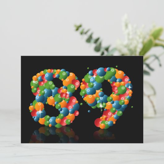 89ste verjaardag, met bubbels en ballen kaart (Staand voorkant)